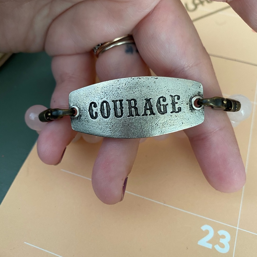 Courage bracelet with rose quartz beads